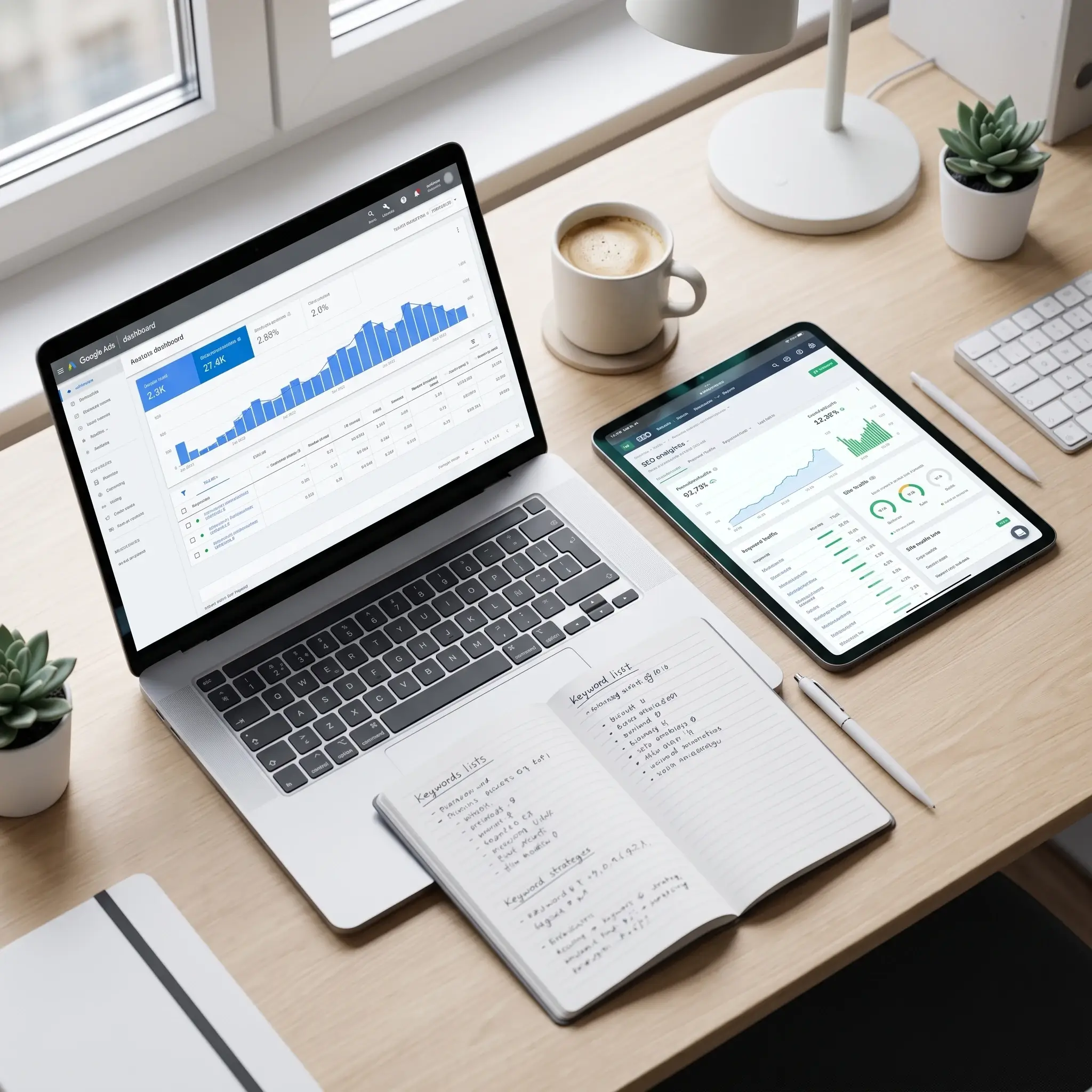 Google Ads Zielgruppen richtig ansprechen: Targeting für Schweizer Unternehmen 1 Google Ads und SEO Synergie auf Laptop und Tablet