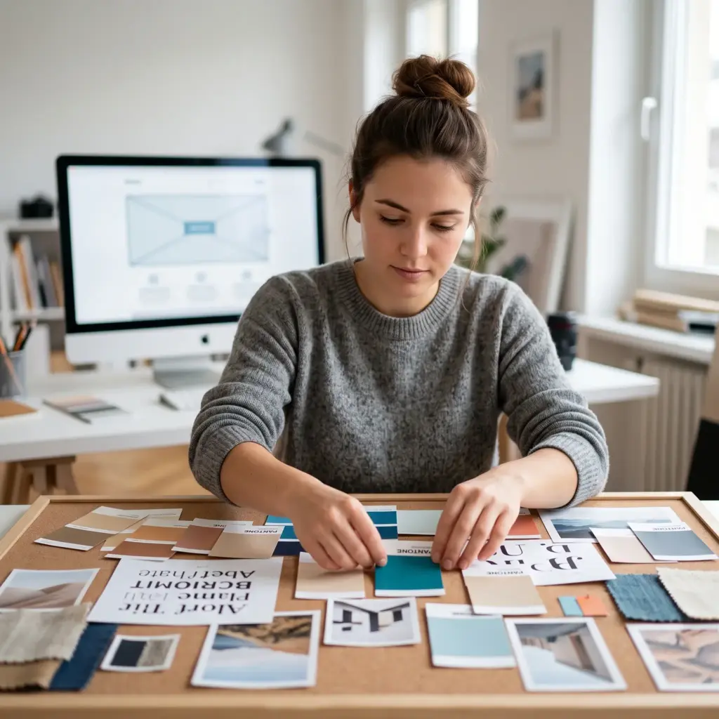 Webdesigner erstellt Moodboard mit Farben und Typografie