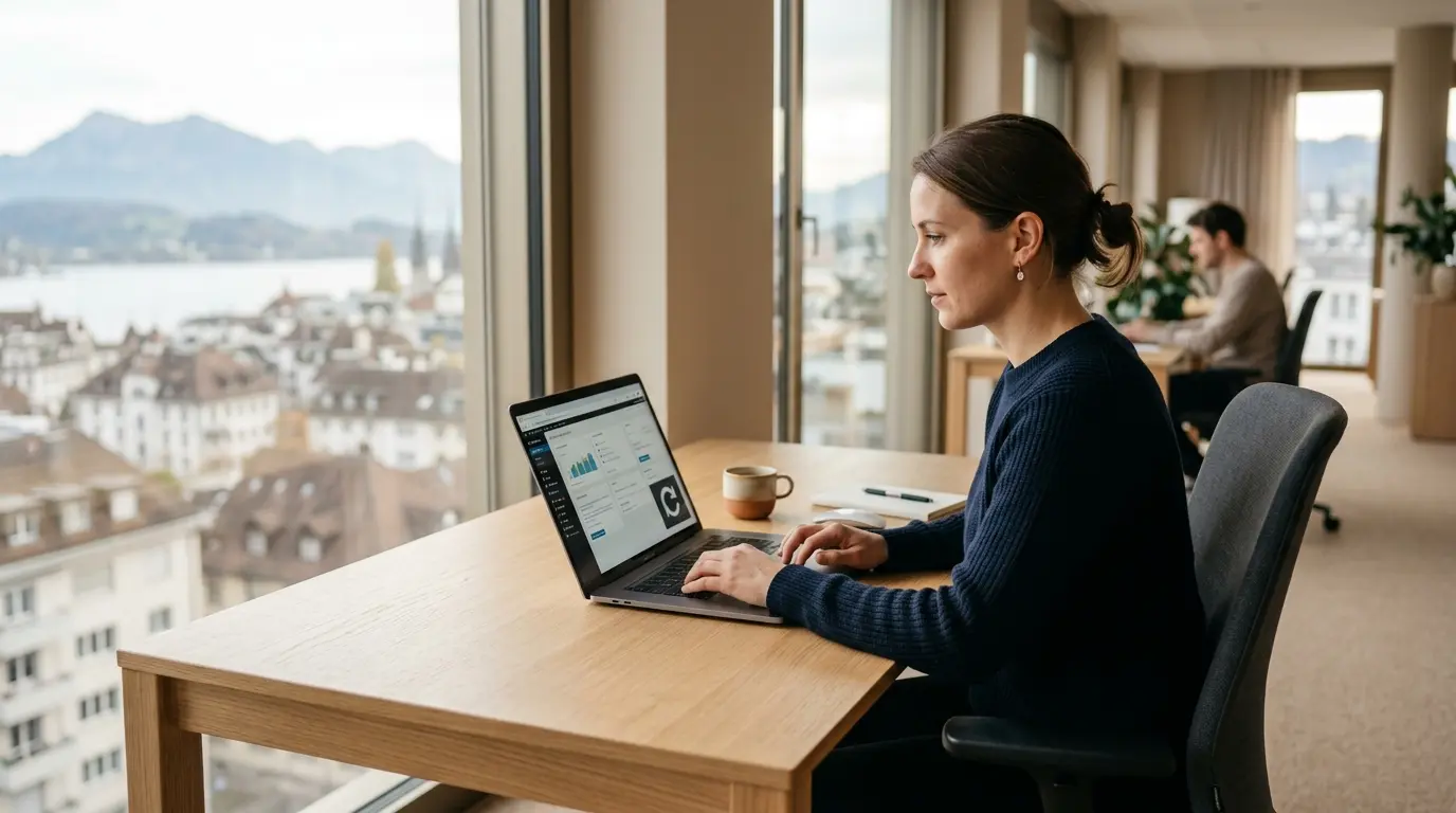 Blog 2 Webdesigner in Schweizer Buero leert WordPress Cache am MacBook